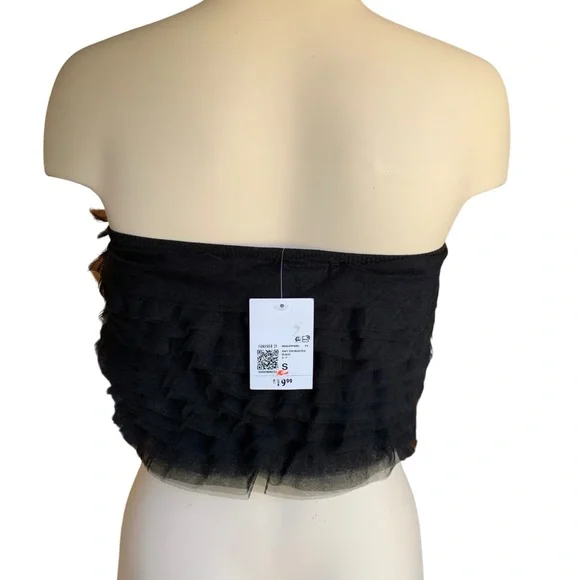 2/$10 NEW | Ruffle Mesh Tube Top – Black, Size Small (NWT) Forever 21 Crop Top - Picture 9 of 15